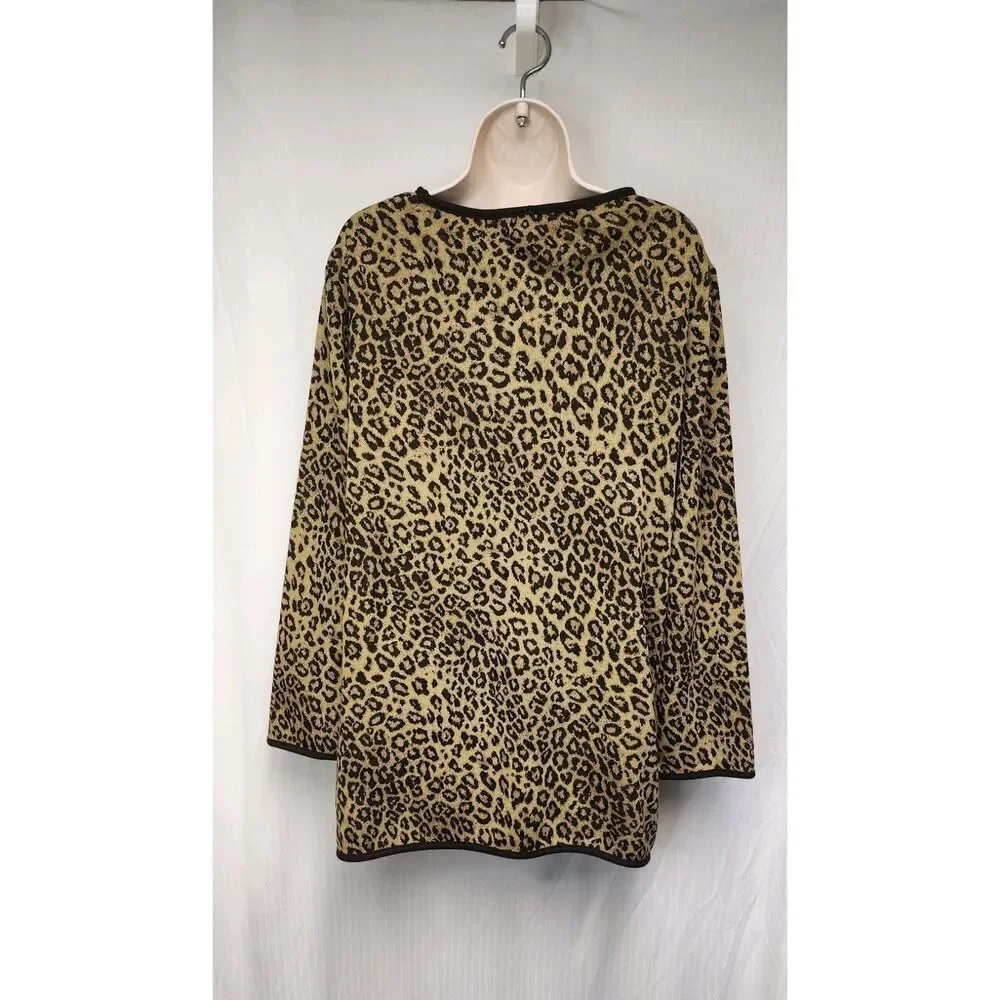 Nina Leonard Leopard Animal Print Matching Scarf Long Sleeve Cardigan Sweater M - Picture 9 of 11